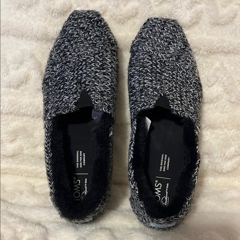 Toms Alpargata Charcoal Gray Black Sweater Fur Inside Leather Sole 8M - Picture 3 of 15